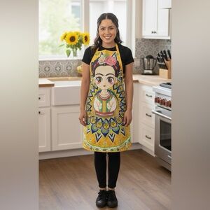 Frida Khalo Kitchen Apron Fridita Mandil Playful handmade  Adult Pockets yellow*